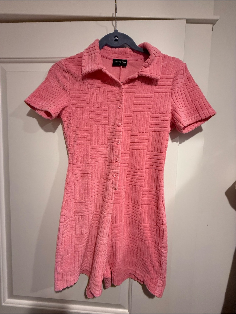 White Fox Pink Terry Cloth Romper Small